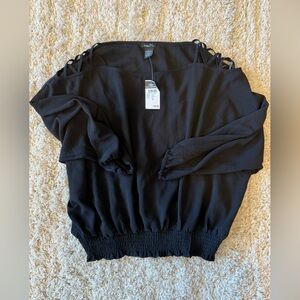 Rue21 Black Cold-Shoulder Long Sleeve Blouse with Lattice Straps